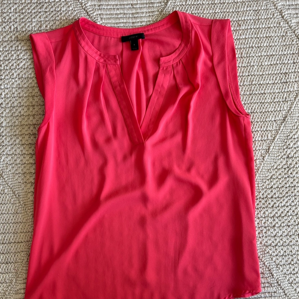 J. Crew Sleeveless Split V-Neck Shell Top - Bright Coral